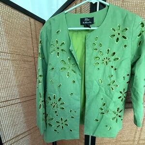 Dana Buchman Green Floral Cutout Blazer